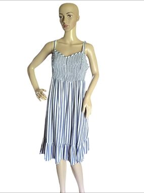 torrid Blue and White Striped Challis Smocked Sundress